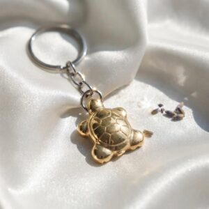 Golden Hematite Turtle Keychain for Protection & Prosperity
