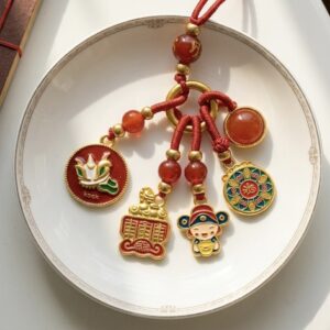 Feng Shui Wealth God & Fortune Cat Lucky Charm Hanging