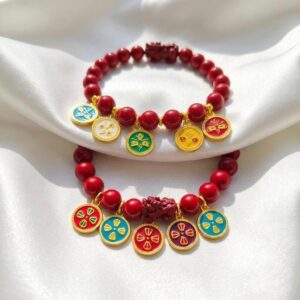 Five Elements Cinnabar Wealth Bracelet – Tibetan Prosperity Thangka Beads