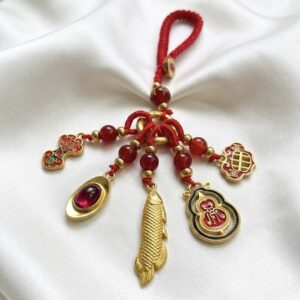 Chinese Feng Shui Prosperity Hanging Charm with Golden Arowana Fish