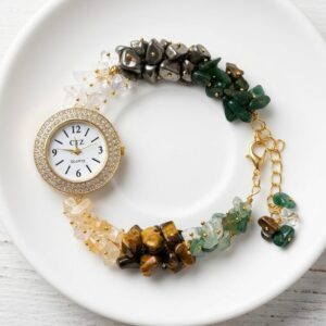 Natural Money Magnet Stone Chips Multicolour Wrist Watch