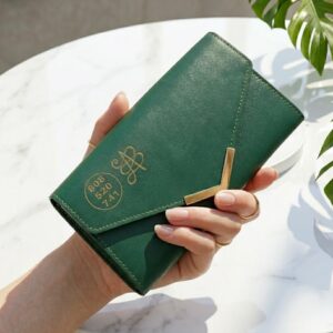 Women's Green Faux Leather Wallet with Zibu Lucky Numbers for Wealth
