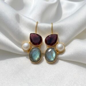 Natural Garnet & Labradorite Crystal Stylish Earrings for Women