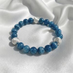 Blue Apatite Crystal Bracelet with Pure Silver Charm