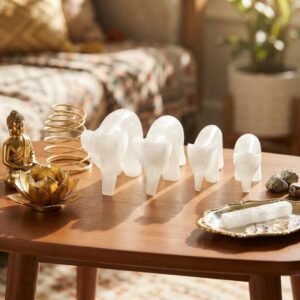 Hand-Carved Selenite Elephant Set of 4 Natural Selenite Elephant Family Sculpture