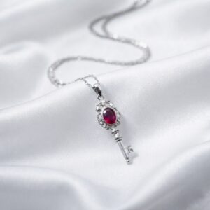 Ruby Key Pendants with Silver-Tone Ornate Design Ruby Gemstone Key Pendant for Spiritual Jewelry
