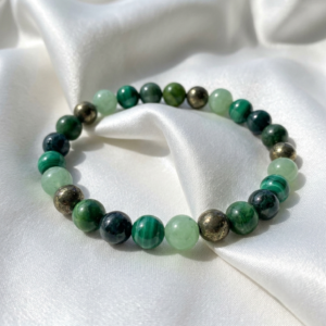 Good Luck Prosperity Bracelet with Pyrite Malachite Burmese Jade Moss Agate and Green Aventurine Pyrite Malachite Prosperity Crystal Bracelet for Good Luck and Abundance