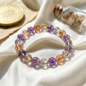 High Grade Premium Super Seven Crystal Bracelet with Purple and Golden Mineral Inclusions Super Seven Melody's Stone Sacred Seven Crystal Bracelet Premium Super 7 Included Quartz Bead Bracelet from Roots & Charms